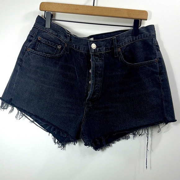 AGOLDE Parker Black Raw Hem button fly denim shorts size 32 - Picture 1 of 7